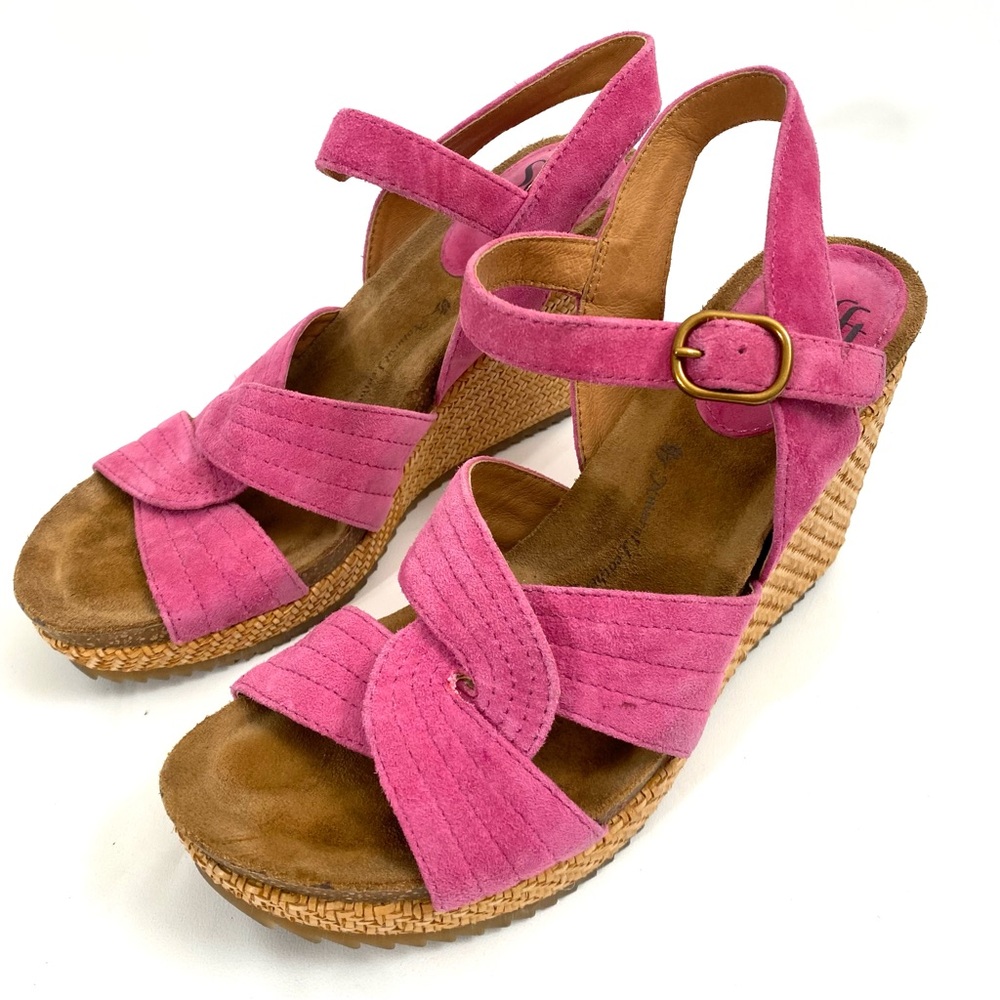 Sofft Wedge Platform Sandals 8 M Pink Suede Open Toe Ankle Strap - Picture 7 of 10